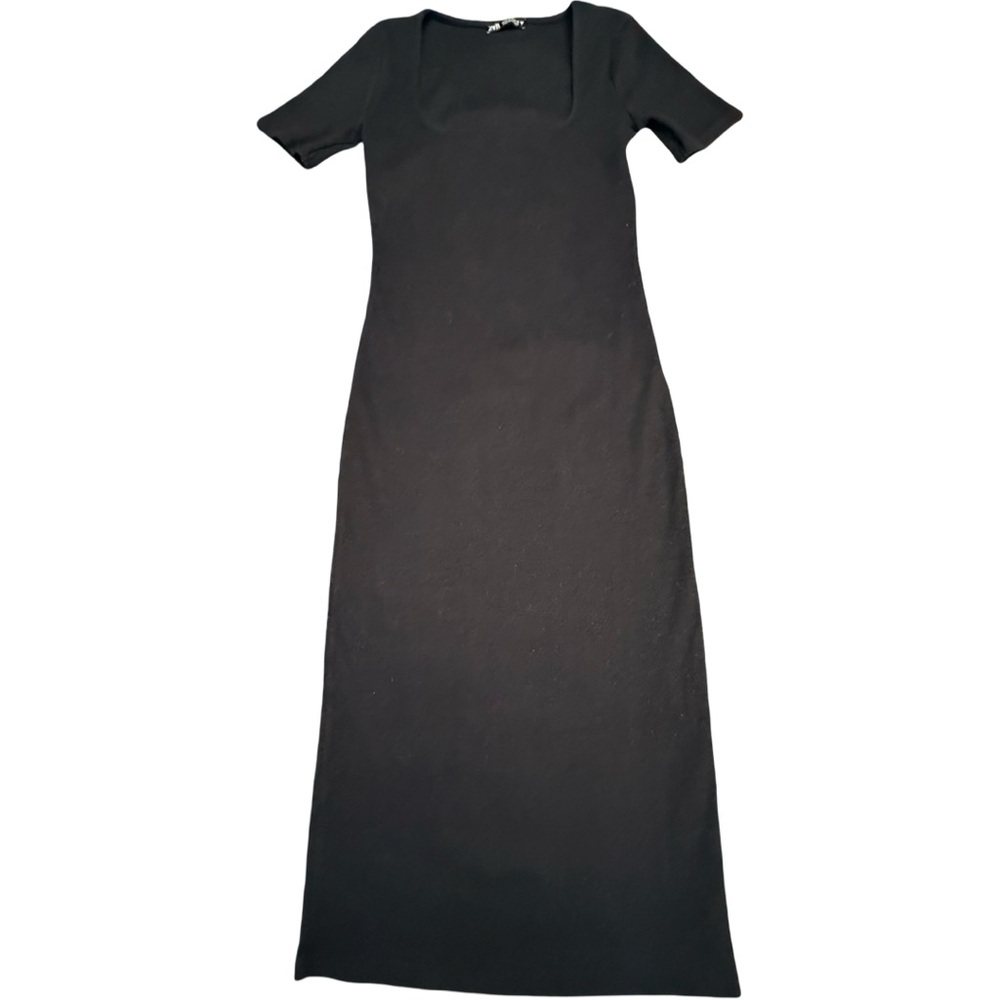 ZARA Black Ribbed Cotton Maxi Dress – M Stretch Knit, Made in Bangladesh - Picture 4 of 7